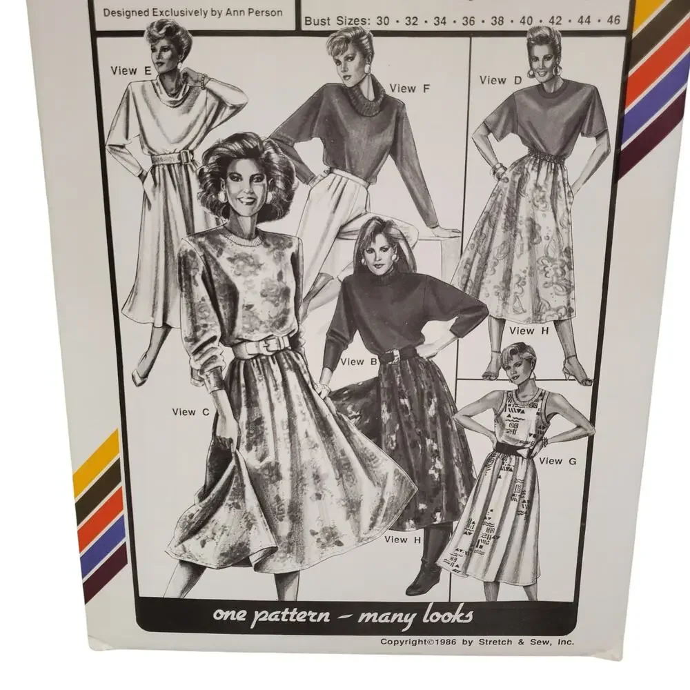 Stretch & Sew Mock Turtle Crew Cowl Neck Knit Dress Sewing Pattern UNCUT Vintage